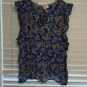 Knox Rose Blue Floral Ruffle Sleeve Blouse